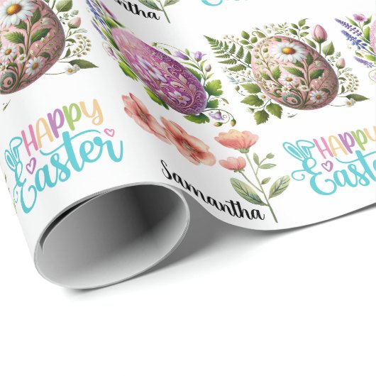 Cute Happy Easter Typography with Easter Eggs Name Cadeaupapier (Rol Hoek)