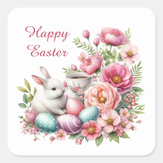Cute Happy Easter waterverf Vierkante Sticker (Voorkant)