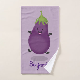 Cute happy eggplant cartoon bad handdoek