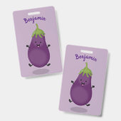Cute happy eggplant cartoon badge (Voor- en achterkant)