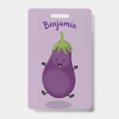 Cute happy eggplant cartoon badge (Achterkant)