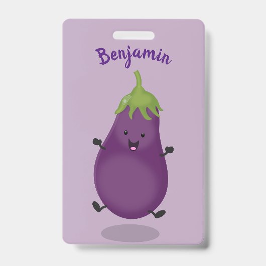 Cute happy eggplant cartoon badge (Voorzijde)