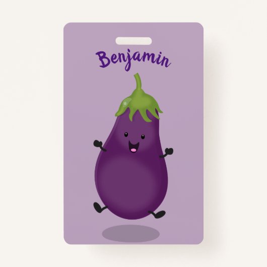 Cute happy eggplant cartoon badge (Voorkant)
