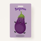 Cute happy eggplant cartoon badge (Achterkant)