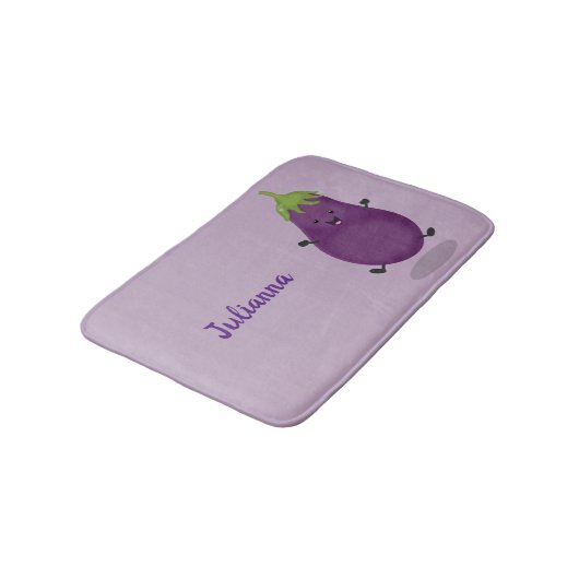 Cute happy eggplant cartoon badmat (Gekanteld)