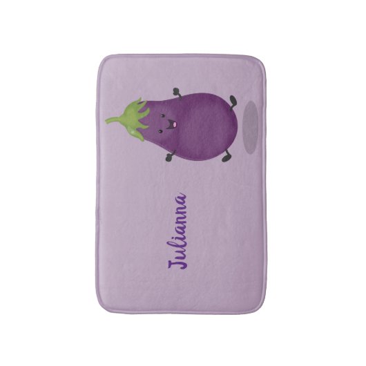 Cute happy eggplant cartoon badmat (Voorkant Verticaal)