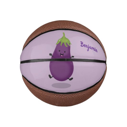 Cute happy eggplant cartoon basketbal (Voorkant)