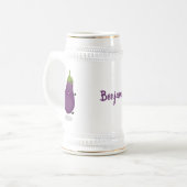 Cute happy eggplant cartoon bierpul (Voorkant links)