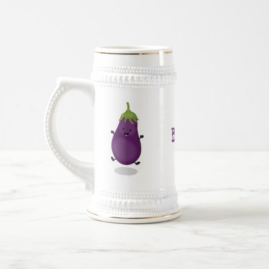 Cute happy eggplant cartoon bierpul (Links)