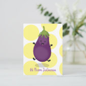 Cute happy eggplant cartoon briefkaart (Staand voorkant)