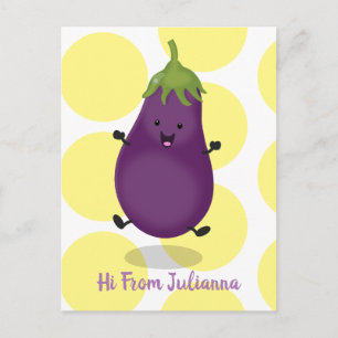 Cute happy eggplant cartoon briefkaart