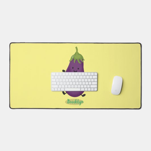 Cute happy eggplant cartoon bureaumat (Keyboard & Muis)