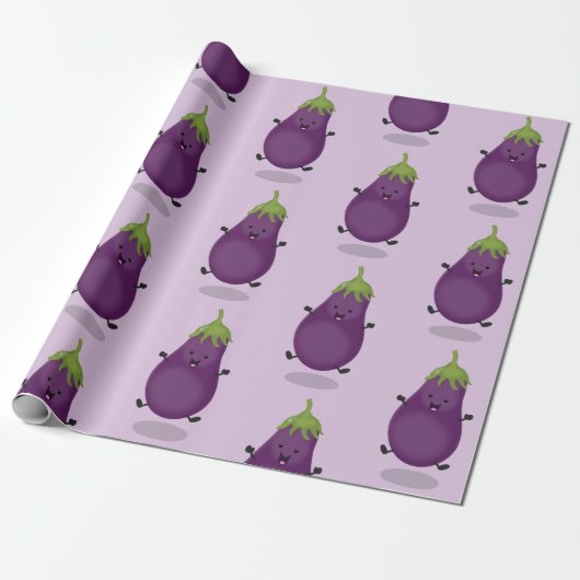 Cute happy eggplant cartoon cadeaupapier (Uitgerold)