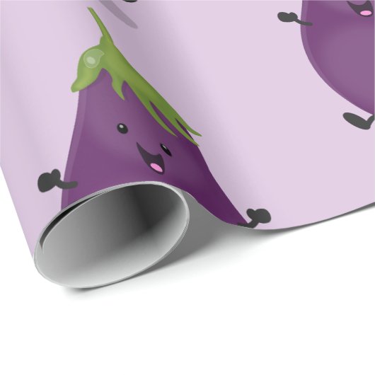 Cute happy eggplant cartoon cadeaupapier (Rol Hoek)