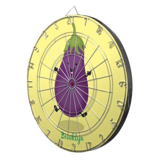 Cute happy eggplant cartoon dartbord (Voorkant Rechts)