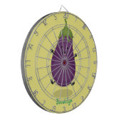 Cute happy eggplant cartoon dartbord (Voorkant Links)