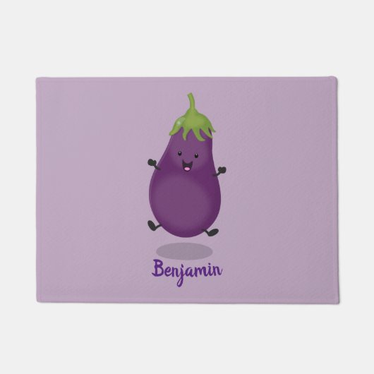 Cute happy eggplant cartoon deurmat (Voorkant)