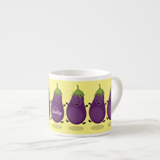 Cute happy eggplant cartoon espresso kop (Voorkant rechts)