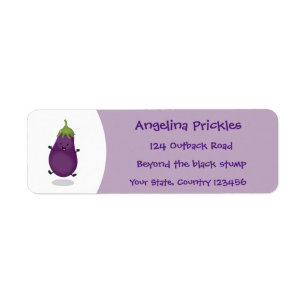 Cute happy eggplant cartoon etiket