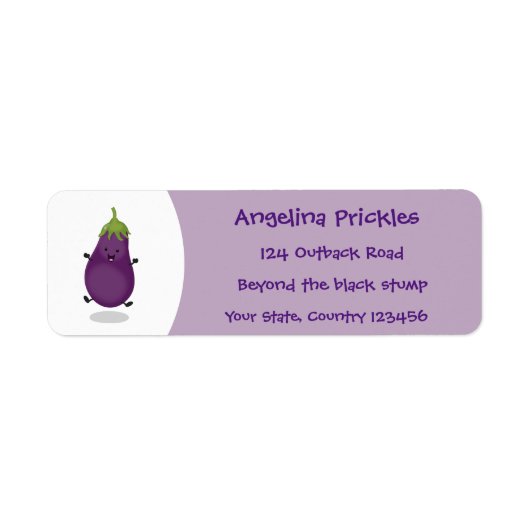 Cute happy eggplant cartoon etiket (Voorkant)
