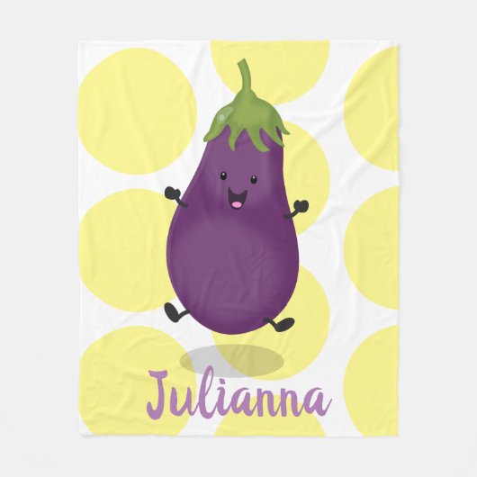 Cute happy eggplant cartoon fleece deken (Voorkant)