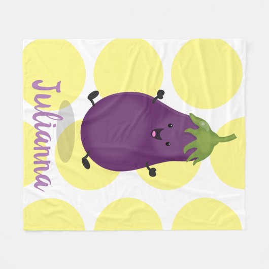 Cute happy eggplant cartoon fleece deken (Voorkant (Horizontaal))