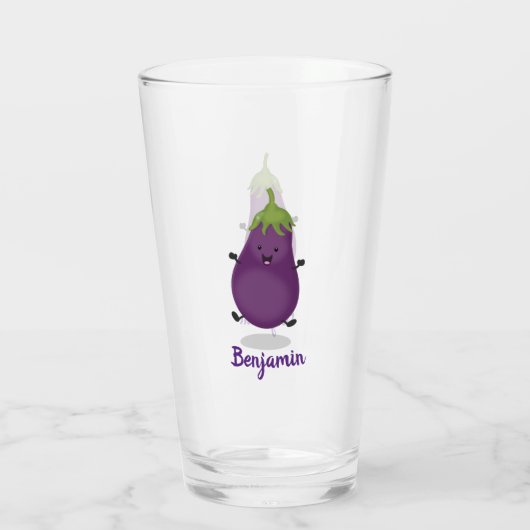 Cute happy eggplant cartoon glas (Achterkant)