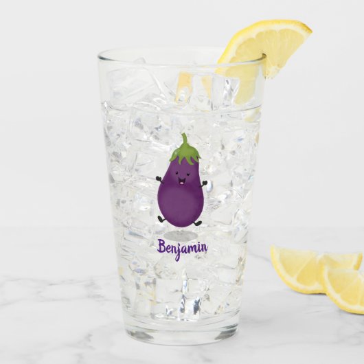 Cute happy eggplant cartoon glas (Achterkant ijs)