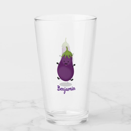 Cute happy eggplant cartoon glas (Voorkant)