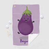 Cute happy eggplant cartoon golfhanddoek (Insitu)