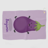 Cute happy eggplant cartoon golfhanddoek (Horizontaal)