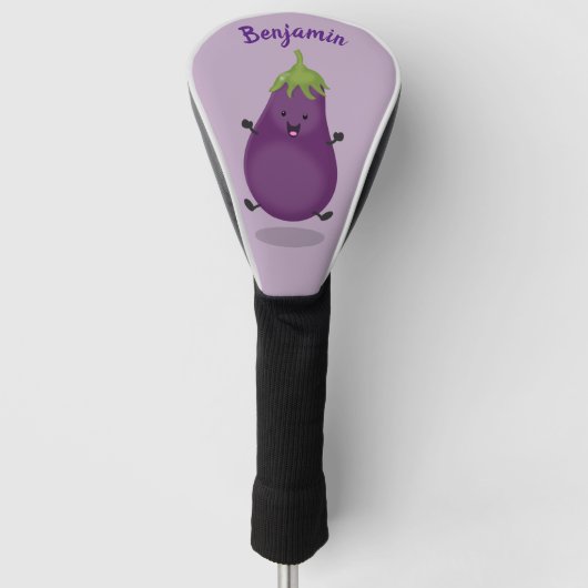 Cute happy eggplant cartoon golfheadcover (Voorkant)