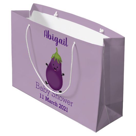 Cute happy eggplant cartoon groot cadeauzakje (Achterkant Gekanteld)