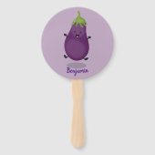 Cute happy eggplant cartoon handwaaier (Achterkant)