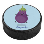 Cute happy eggplant cartoon hockey puck (3/4)