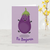 Cute happy eggplant cartoon kaart (Gele Bloem)
