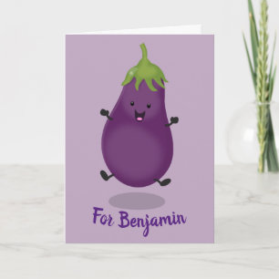 Cute happy eggplant cartoon kaart