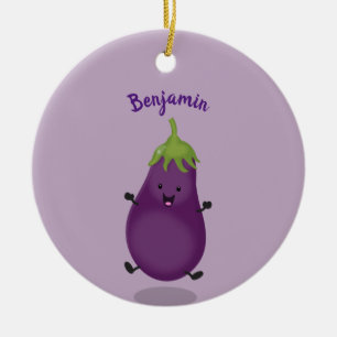 Cute happy eggplant cartoon keramisch ornament