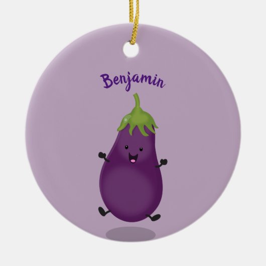 Cute happy eggplant cartoon keramisch ornament (Voorkant)