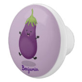 Cute happy eggplant cartoon keramische knop (Rechts)