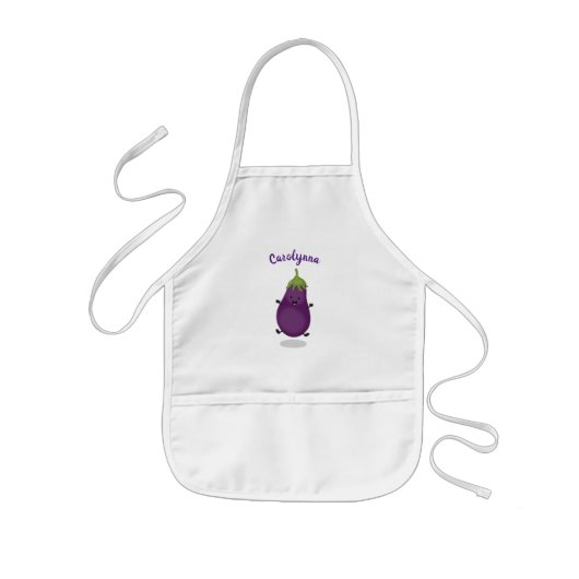Cute happy eggplant cartoon kinder schort (Voorkant)