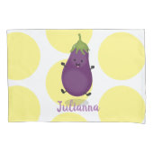 Cute happy eggplant cartoon kussensloop (Voorkant)