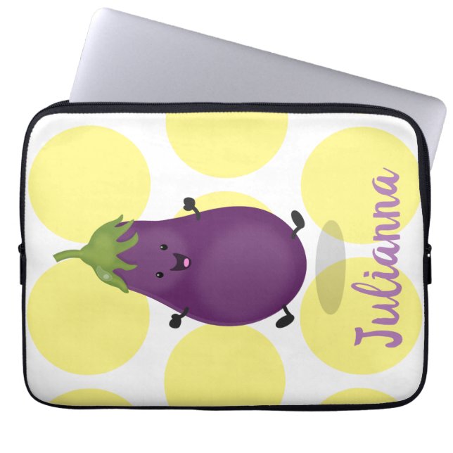 Cute happy eggplant cartoon laptop sleeve (Voorkant)