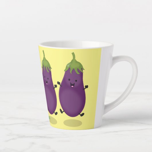 Cute happy eggplant cartoon latte mok (Rechts)