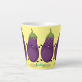 Cute happy eggplant cartoon latte mok (Voorkant)