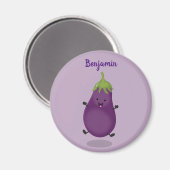 Cute happy eggplant cartoon magneet (Voorkant / Achterkant)
