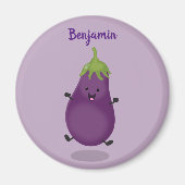 Cute happy eggplant cartoon magneet (Voorkant)