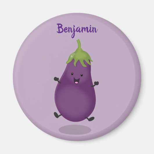 Cute happy eggplant cartoon magneet (Voorkant)