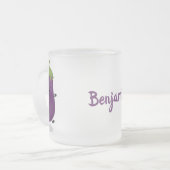 Cute happy eggplant cartoon matglas koffiemok (Voorkant links)