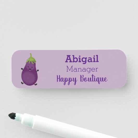 Cute happy eggplant cartoon naamplaatje (In situ)